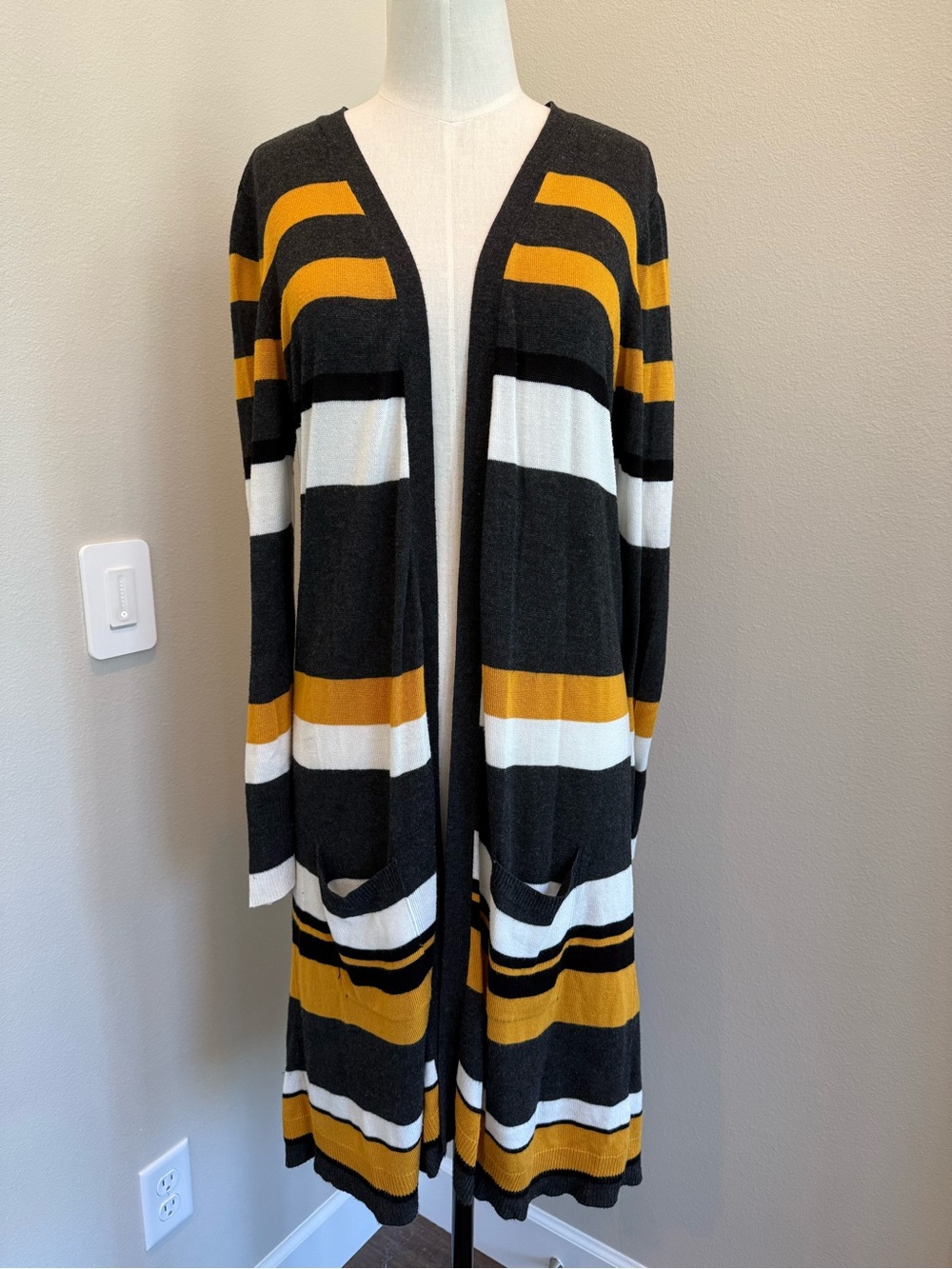 Joseph A Striped Open-Front Cardigan - Black, Mustard & White
